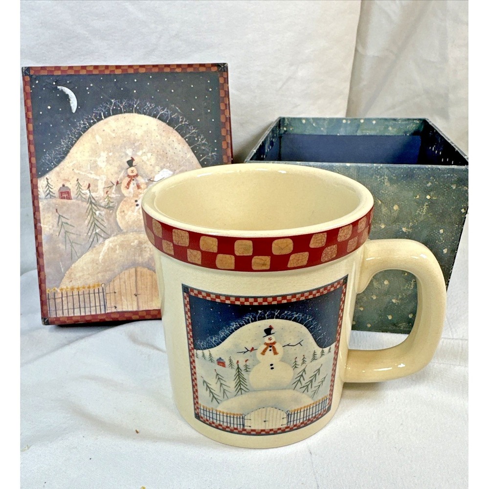 Crazy Mountain Snowman Ceramic Coffee Mug  Matching Gift Box NIB